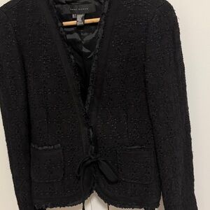 Zara Woman Black Tweed Blazer with Front Pockets & a Ribbon Tie Closure. Size 8.
